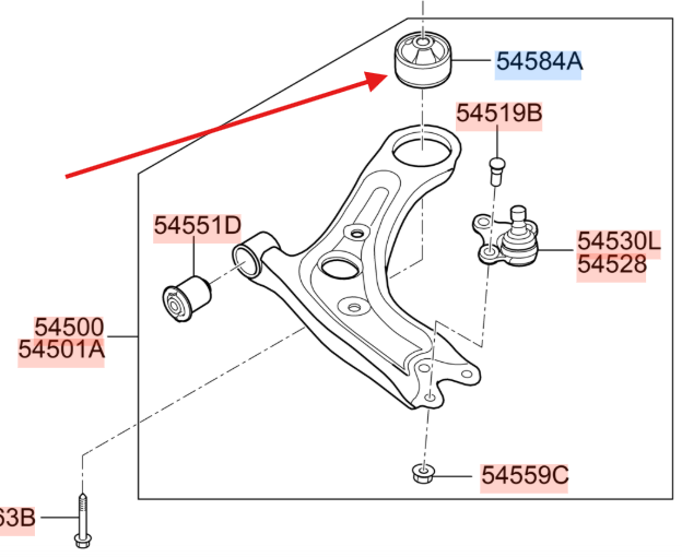 Oryginalna tuleja wahacza przedniego dolnego Kia Sportage IV QL 54584D3000