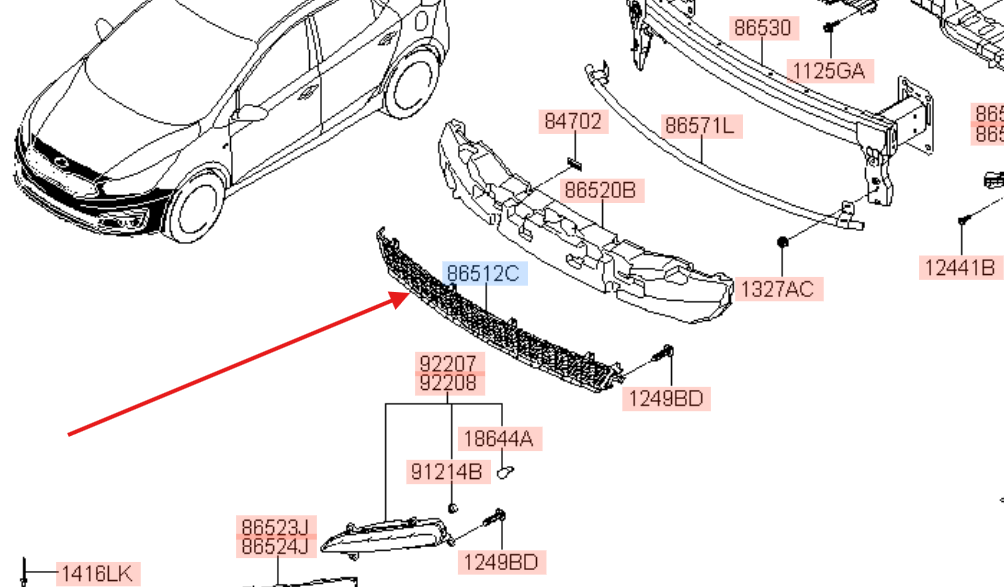 Oryginalna kratka środkowa zderzaka Kia Cee'd II facelift 86560A2600